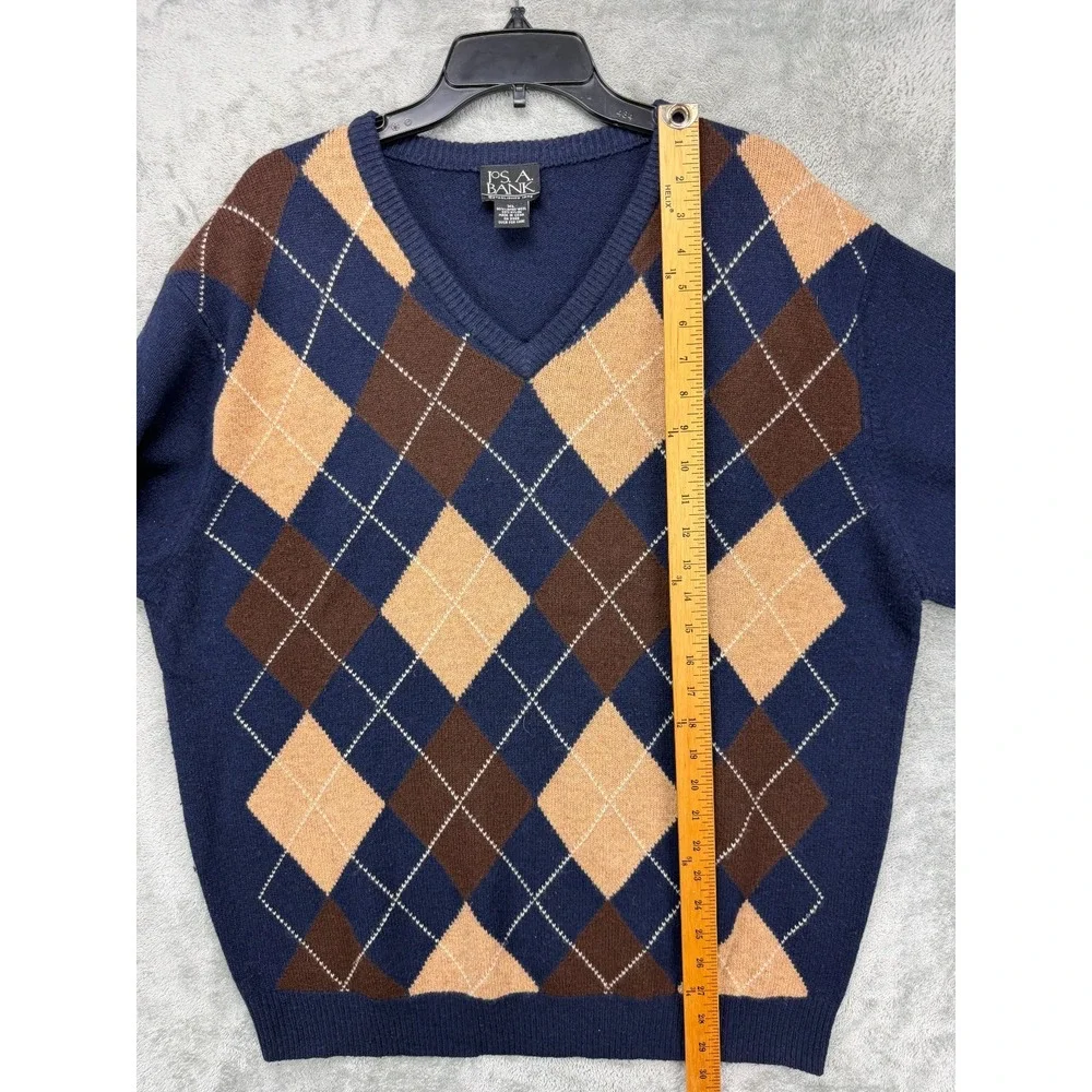 Jos. A. Bank Men's‎ Pullover Sweater XL Navy Argyle V Neck Lambswool Blend
